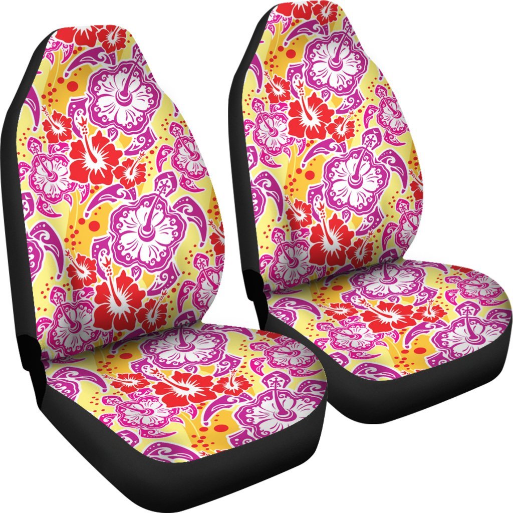 Sea Turtle Red Hibiscus Hawaiian Pattern Print Universal Fit Car Seat Cover-grizzshop