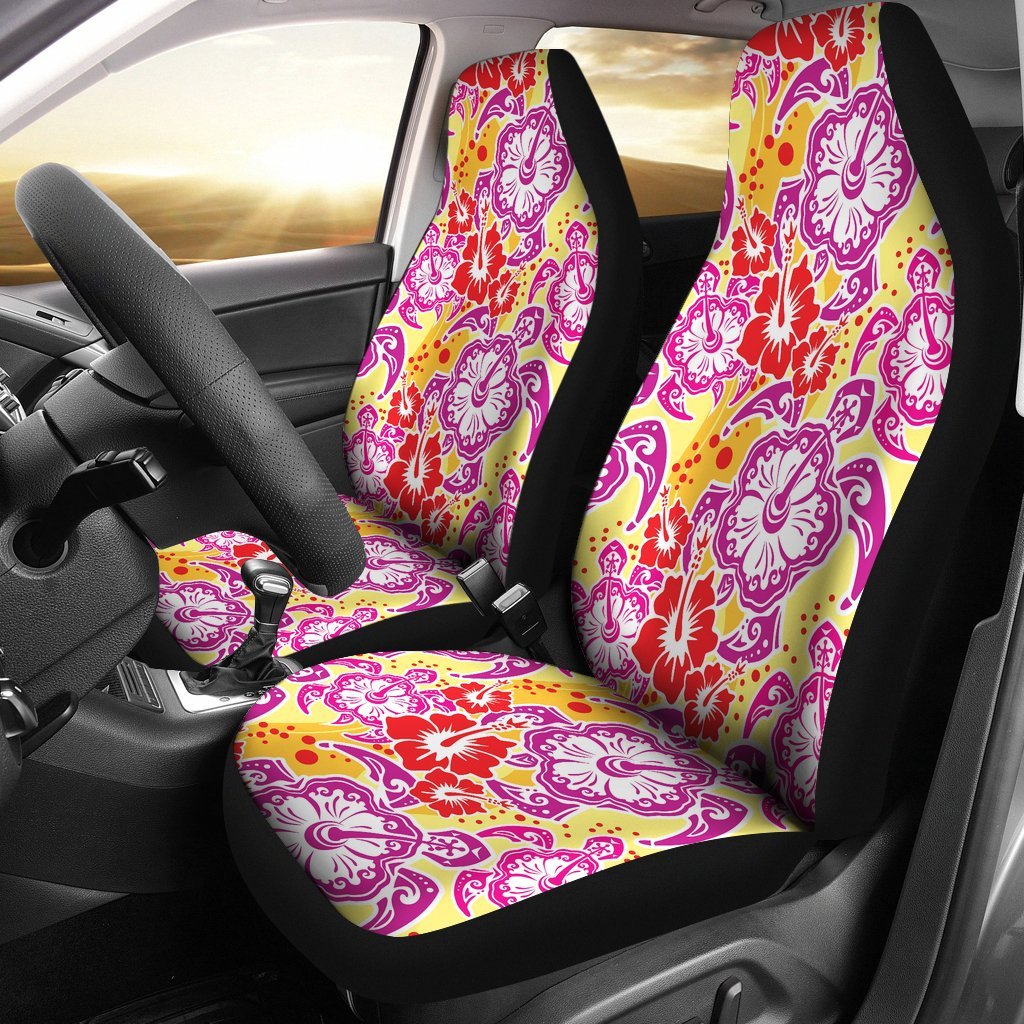 Sea Turtle Red Hibiscus Hawaiian Pattern Print Universal Fit Car Seat Cover-grizzshop