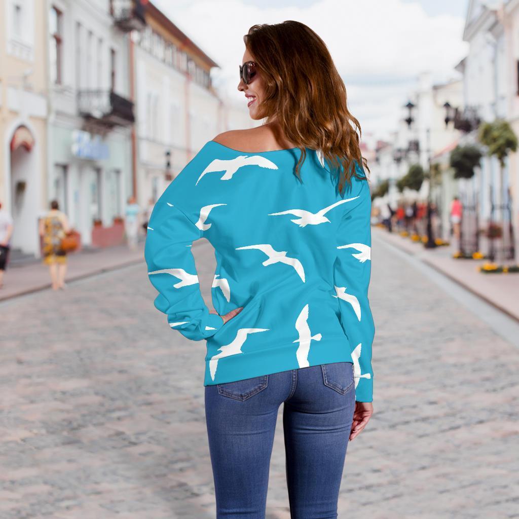 Seagull Pattern Print Women Off Shoulder Sweatshirt-grizzshop