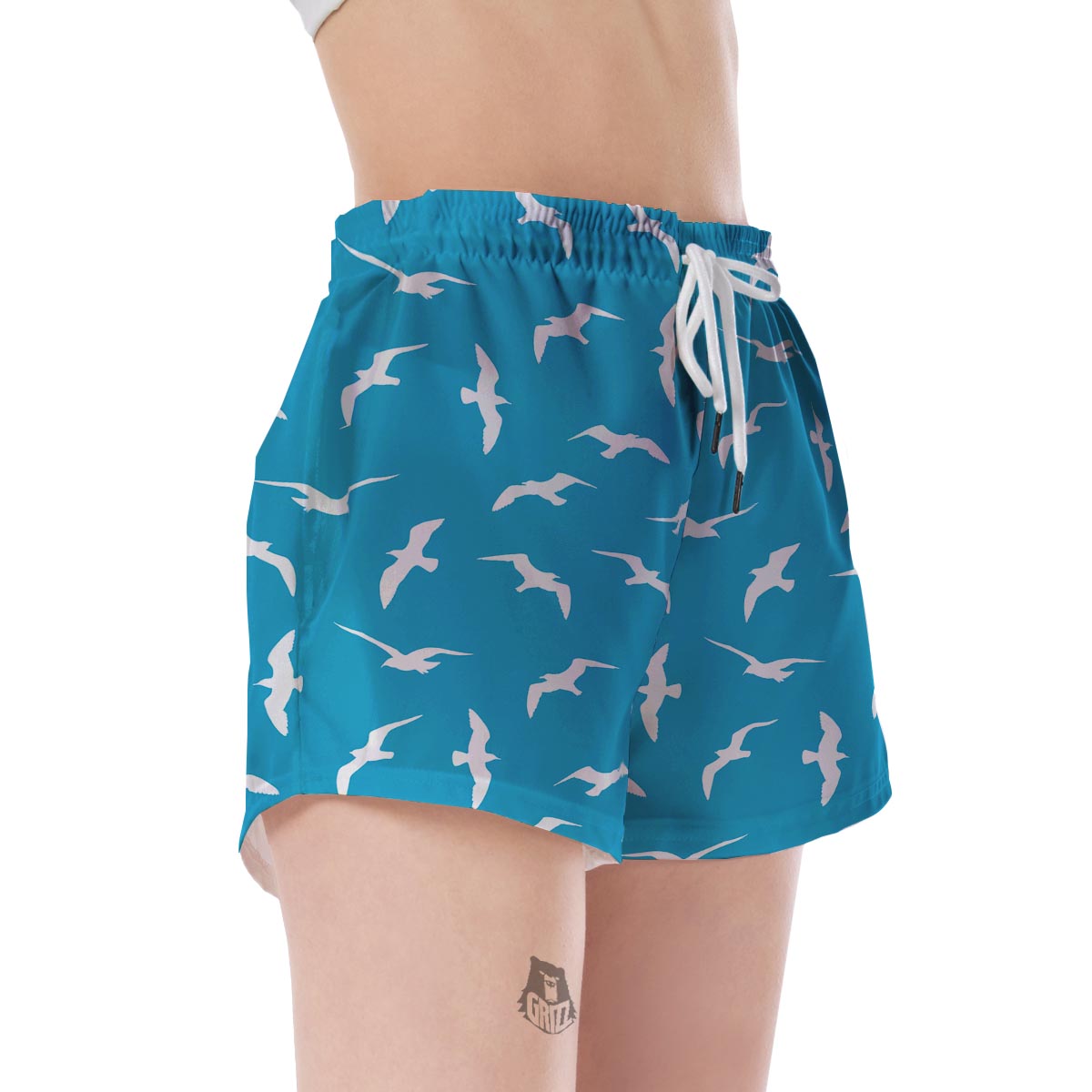 Seagull Pattern Print Women's Shorts-grizzshop
