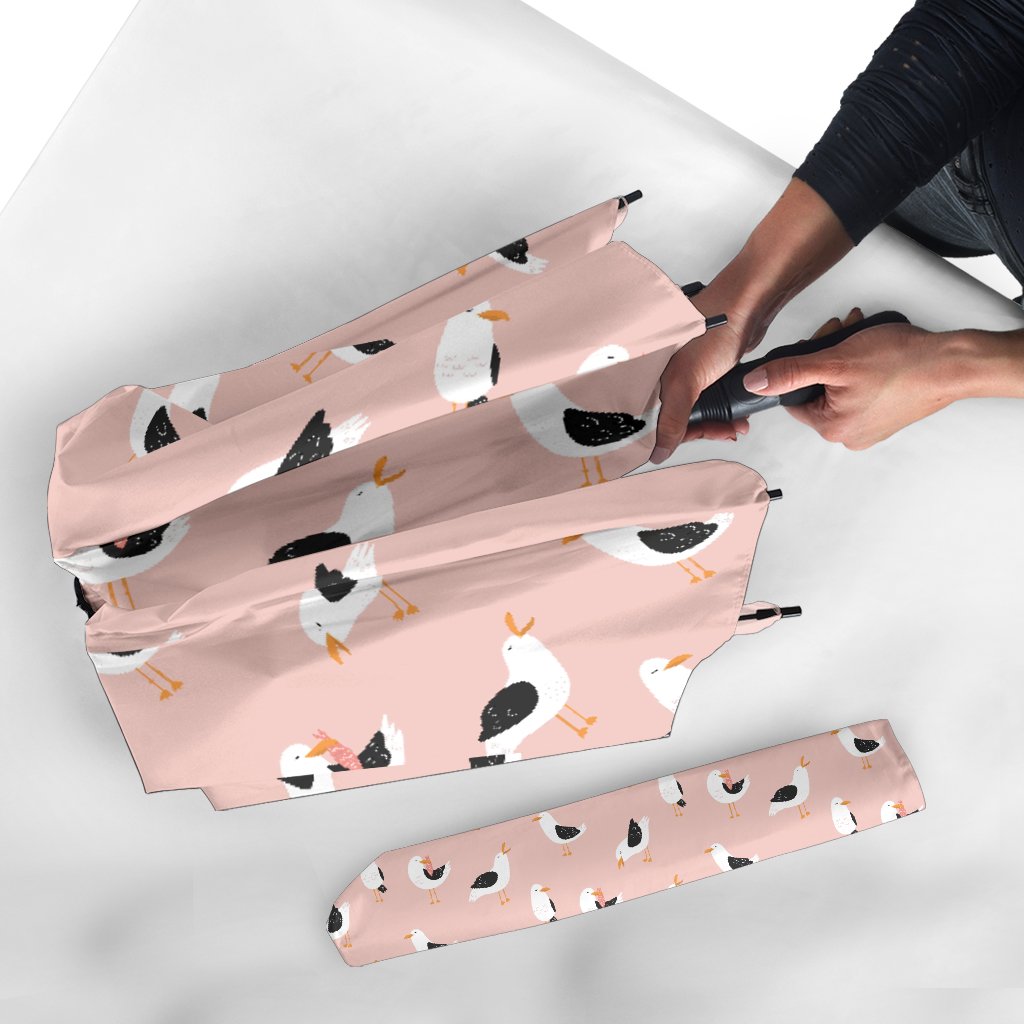 Seagull Pink Pattern Print Automatic Foldable Umbrella-grizzshop
