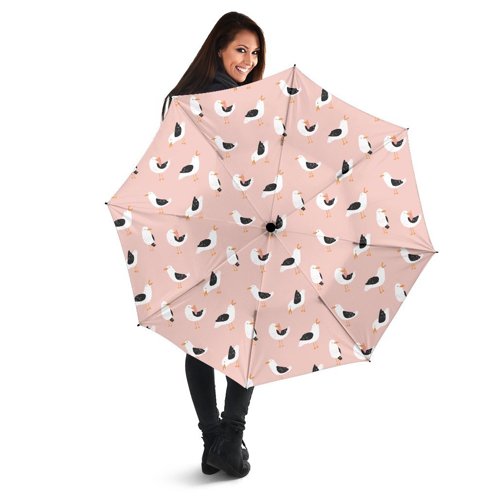 Seagull Pink Pattern Print Automatic Foldable Umbrella-grizzshop