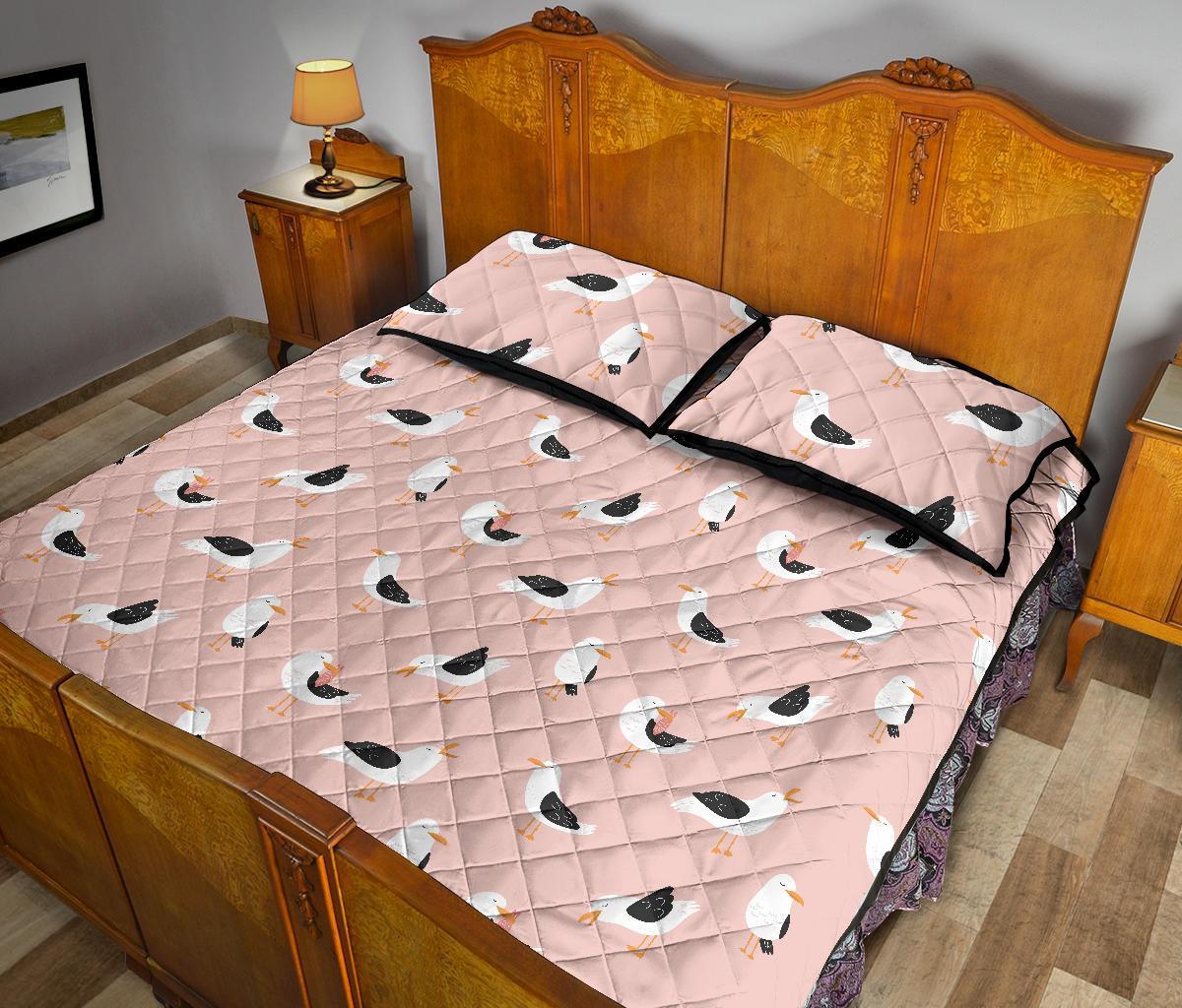 Seagull Pink Pattern Print Bed Set Quilt-grizzshop