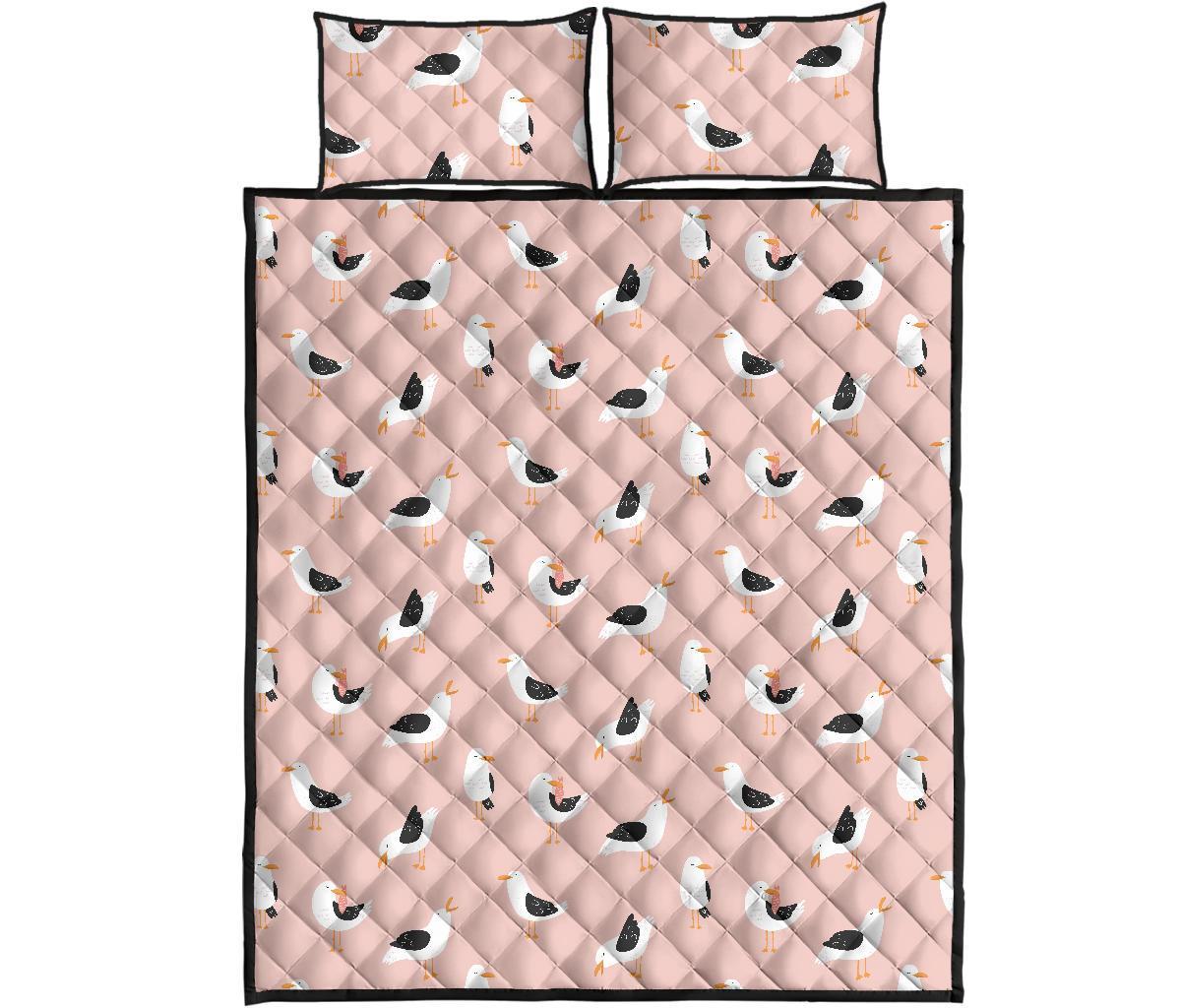 Seagull Pink Pattern Print Bed Set Quilt-grizzshop