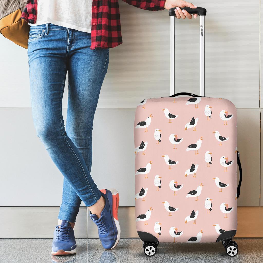 Seagull Pink Pattern Print Luggage Cover Protector-grizzshop