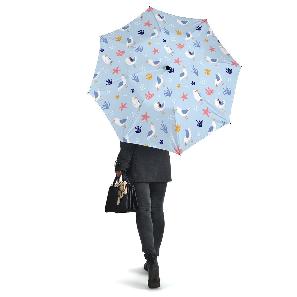 Seagull Print Pattern Automatic Foldable Umbrella-grizzshop