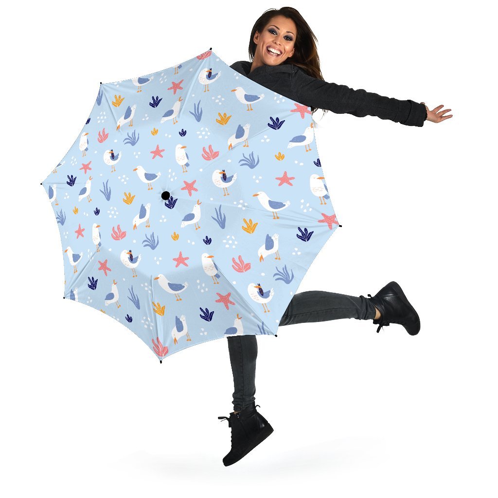 Seagull Print Pattern Automatic Foldable Umbrella-grizzshop