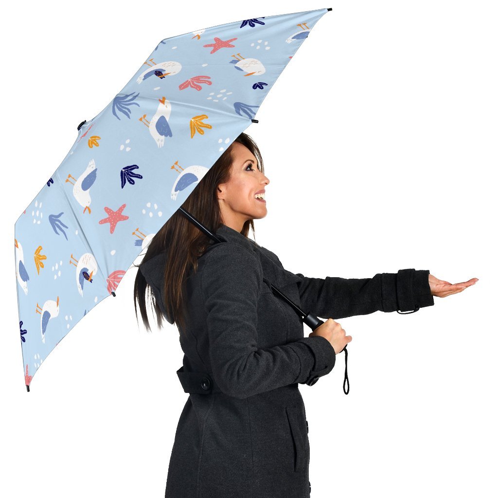 Seagull Print Pattern Automatic Foldable Umbrella-grizzshop
