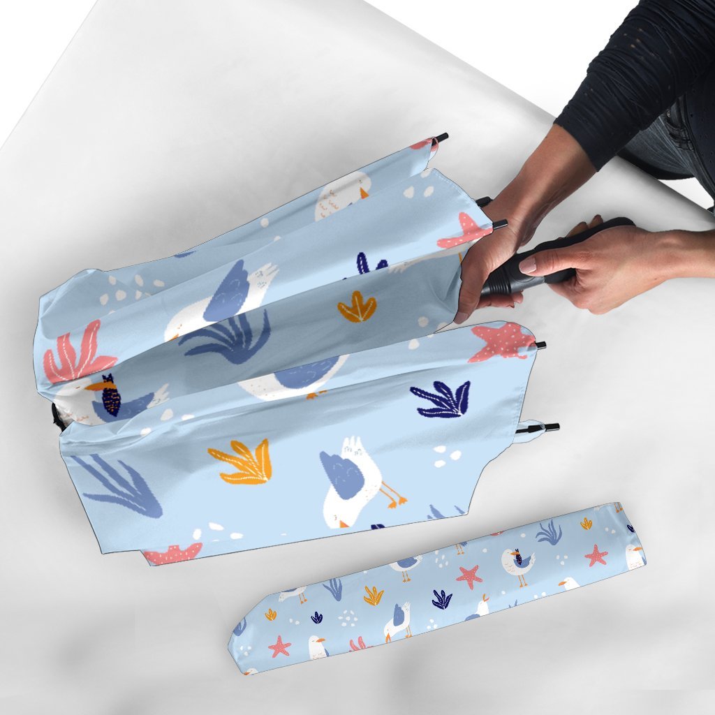 Seagull Print Pattern Automatic Foldable Umbrella-grizzshop