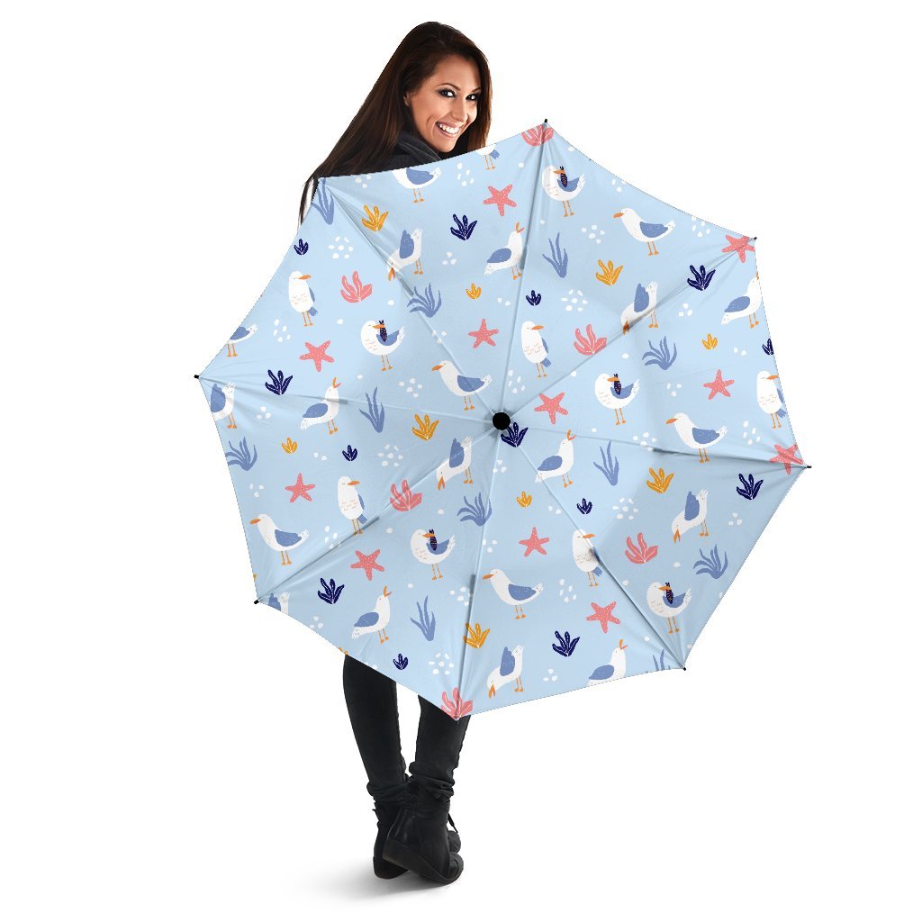 Seagull Print Pattern Automatic Foldable Umbrella-grizzshop