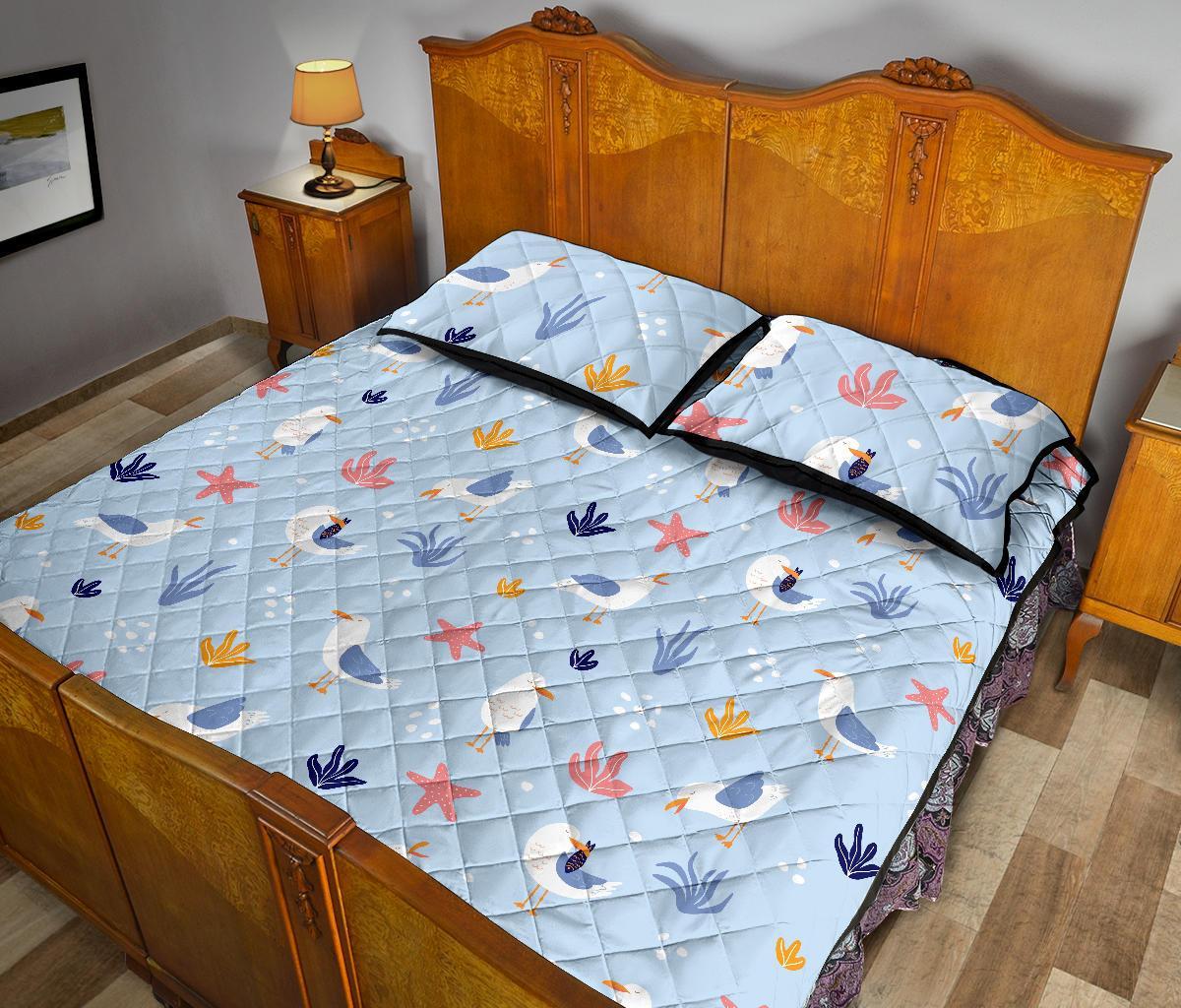 Seagull Print Pattern Bed Set Quilt-grizzshop