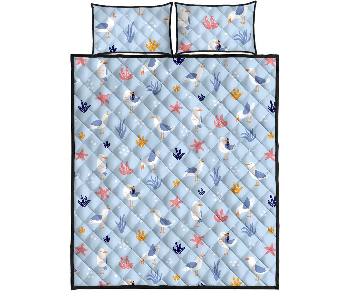 Seagull Print Pattern Bed Set Quilt-grizzshop