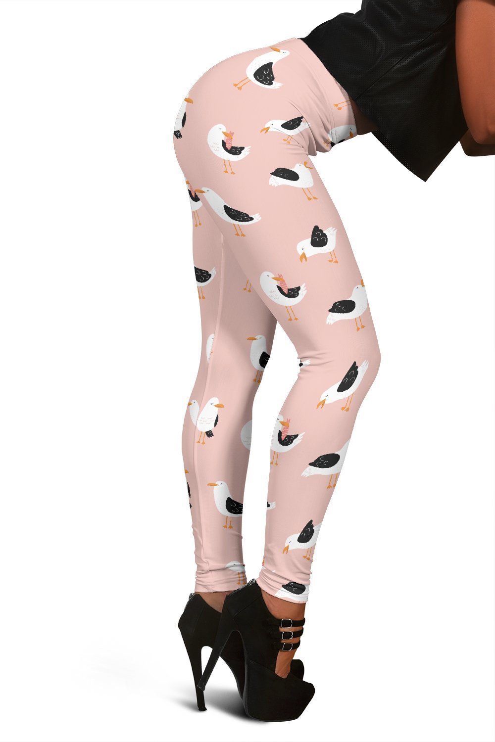Seagull Pink Pattern Print Women Leggings-grizzshop