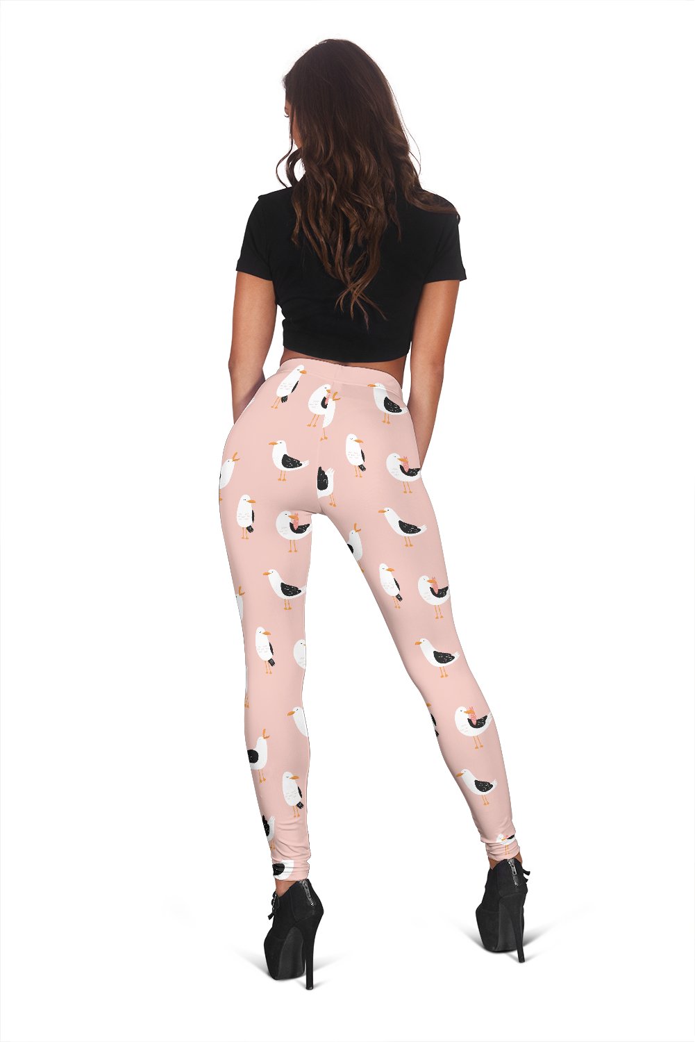 Seagull Pink Pattern Print Women Leggings-grizzshop