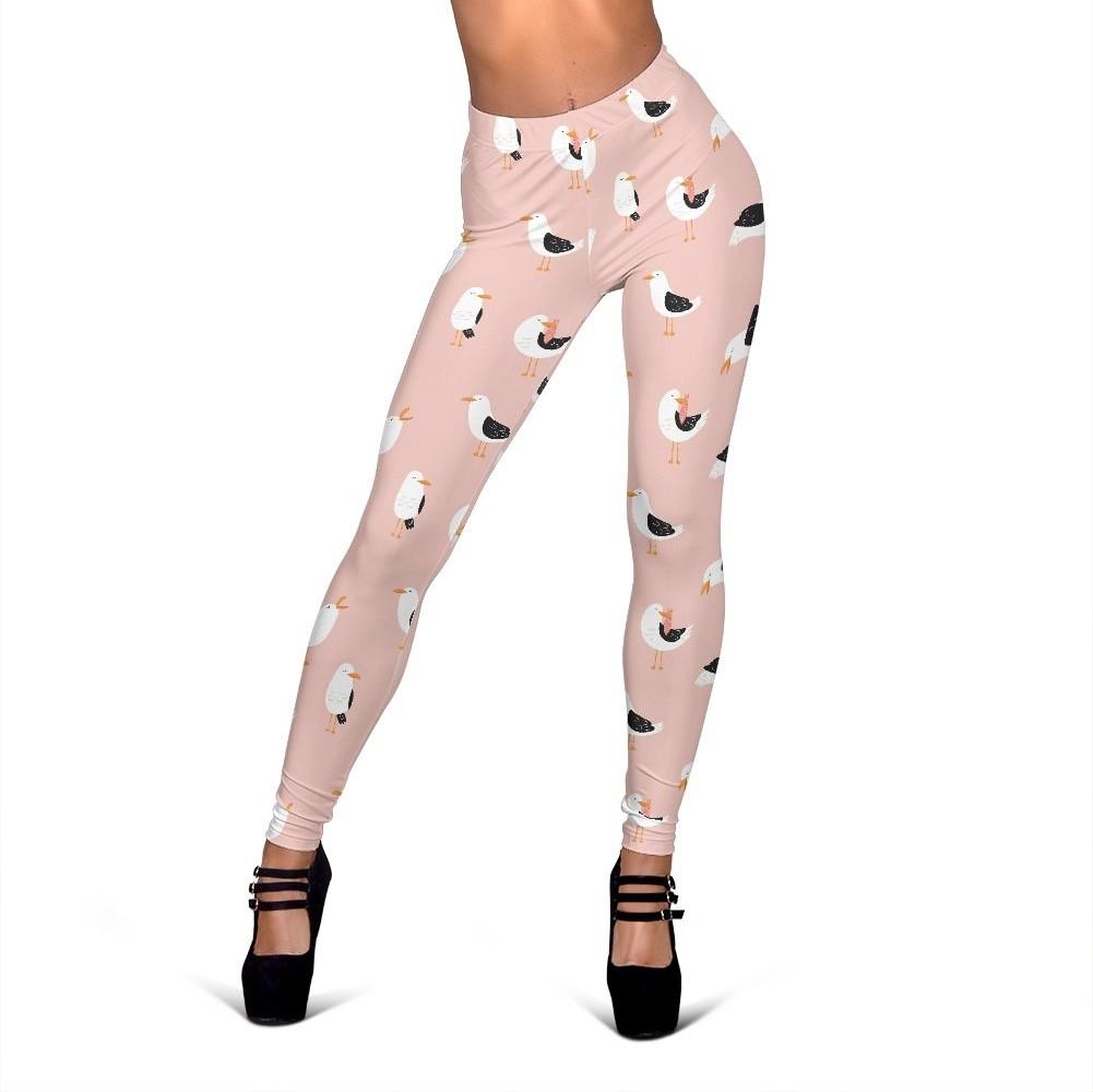 Seagull Pink Pattern Print Women Leggings-grizzshop
