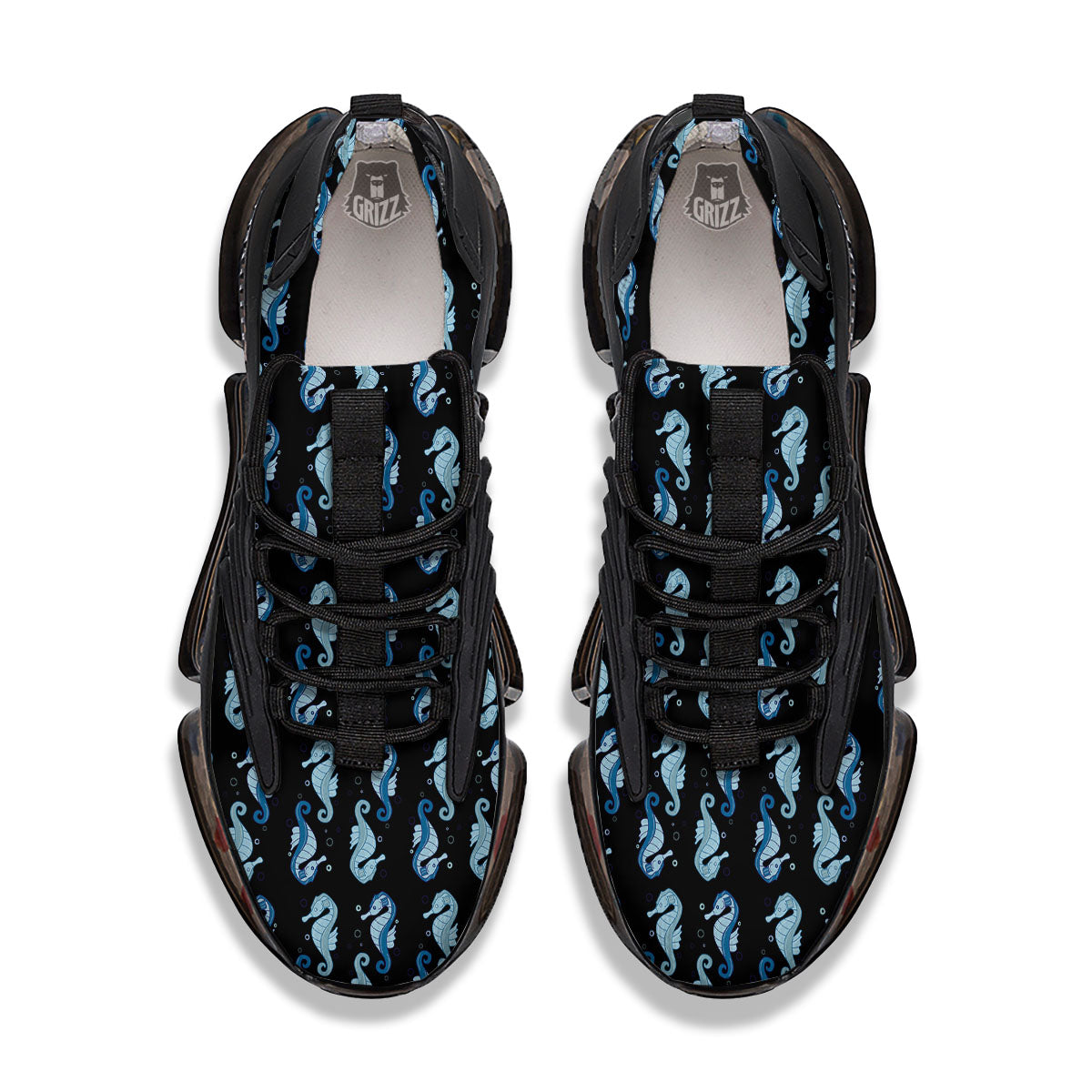 Seahorse Blue Print Pattern Black Gym Shoes-grizzshop