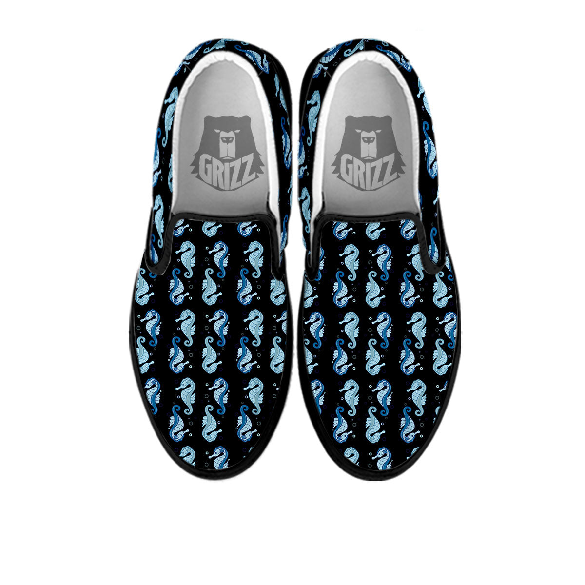 Seahorse Blue Print Pattern Black Slip On Shoes-grizzshop