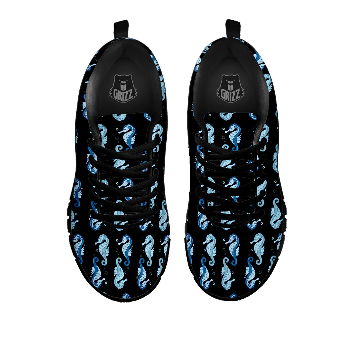 Seahorse Blue Print Pattern Black Sneaker-grizzshop