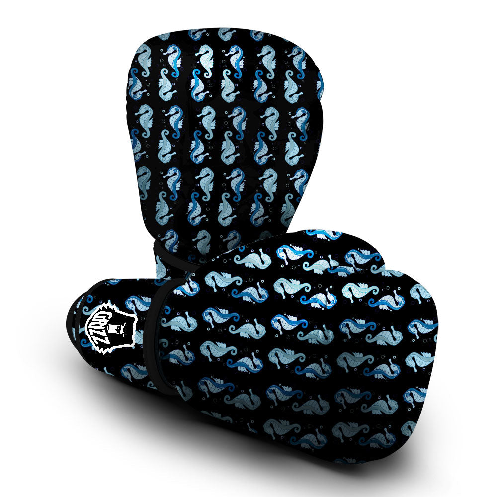Seahorse Blue Print Pattern Boxing Gloves-grizzshop