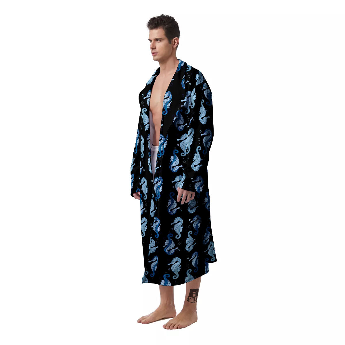 Seahorse Blue Print Pattern Men's Robe-grizzshop