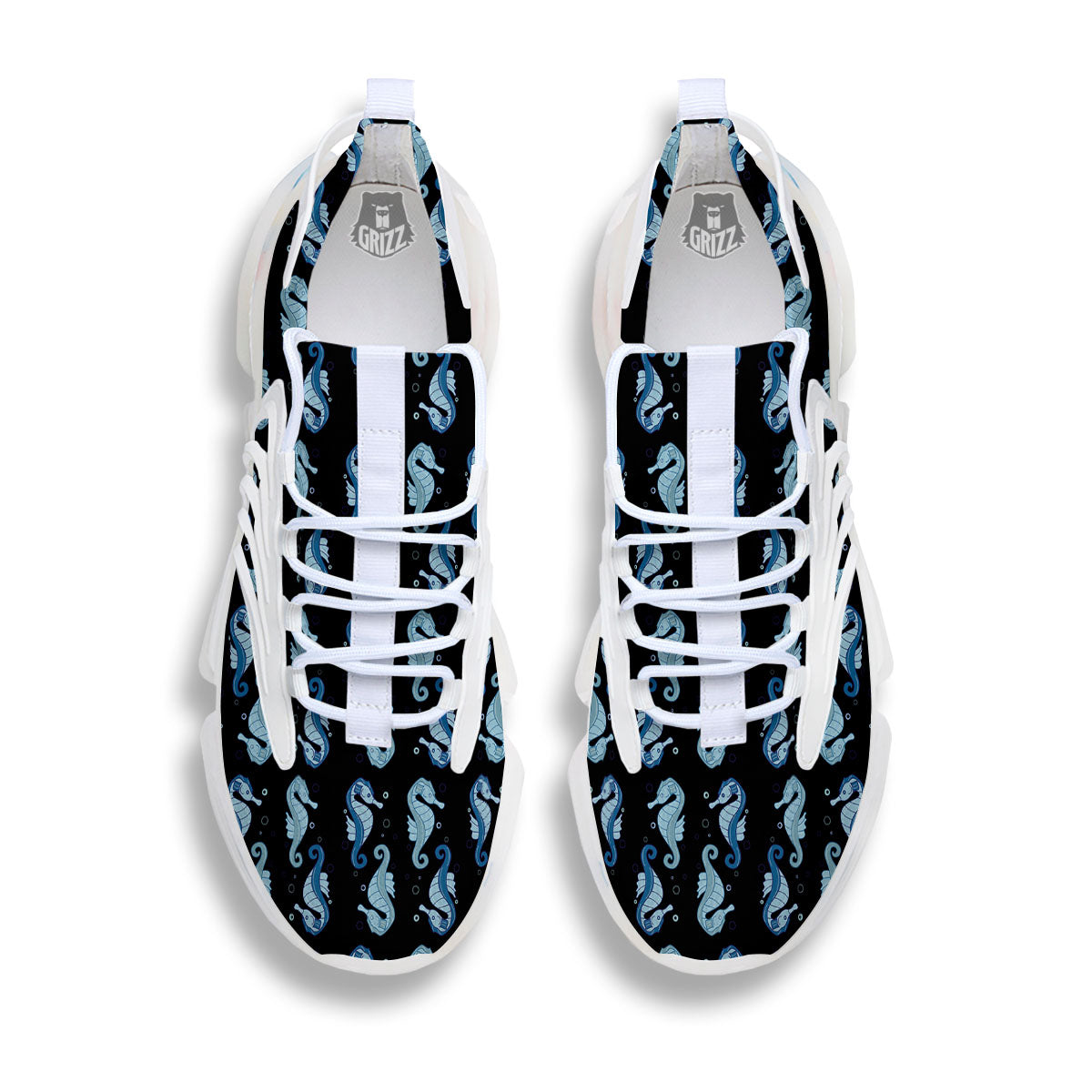 Seahorse Blue Print Pattern White Gym Shoes-grizzshop