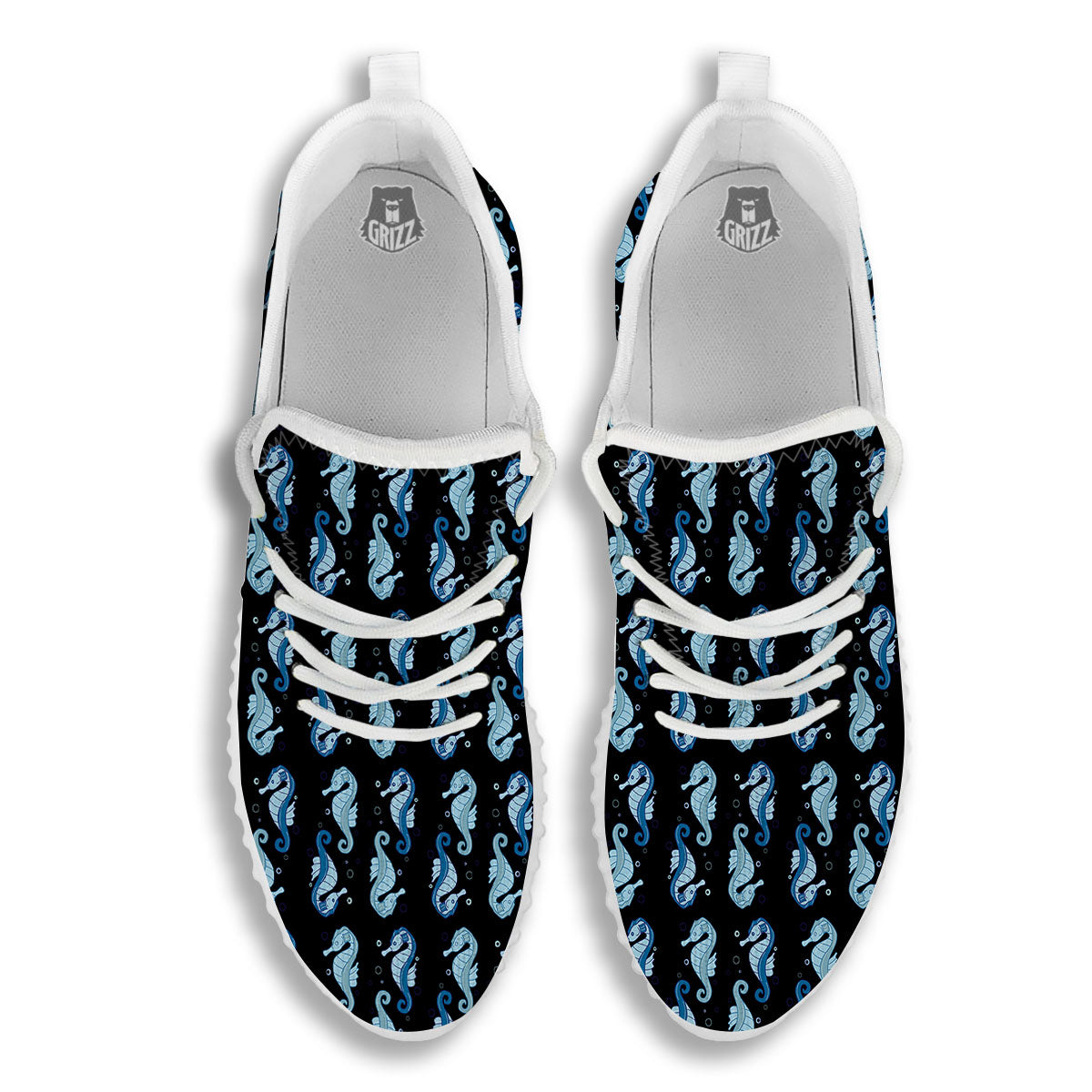 Seahorse Blue Print Pattern White Walking Shoes-grizzshop