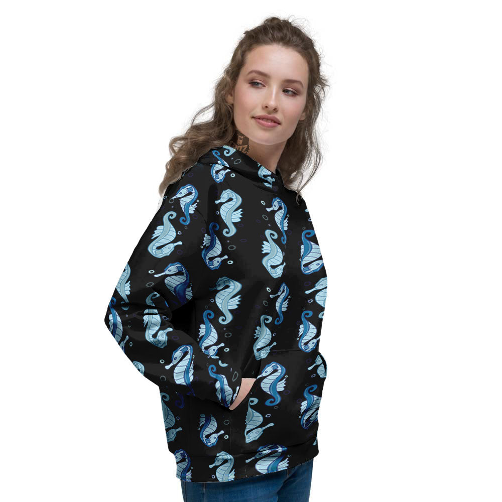 Seahorse Blue Print Pattern Women's Hoodie-grizzshop