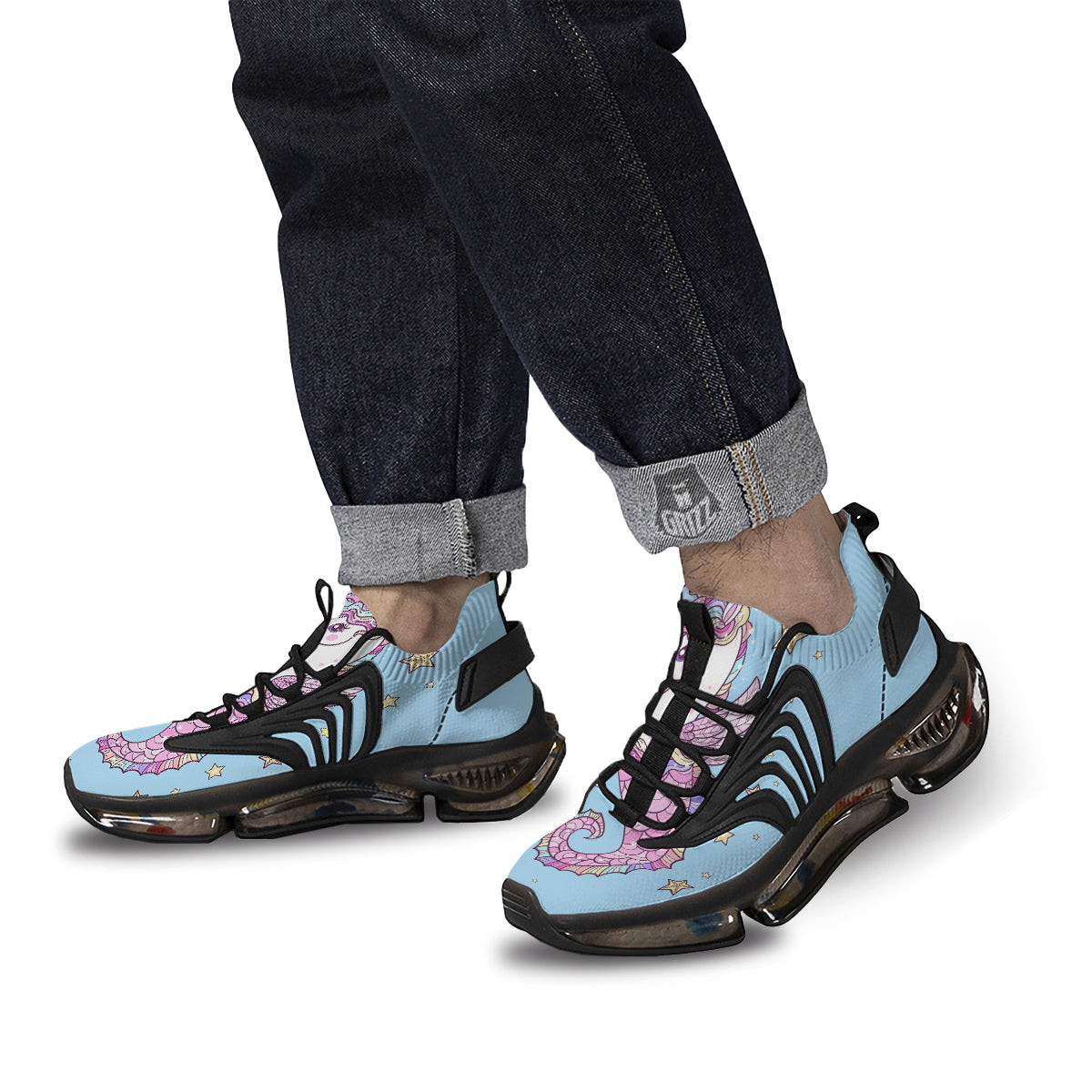 Seahorse Colorful Print Black Gym Shoes-grizzshop
