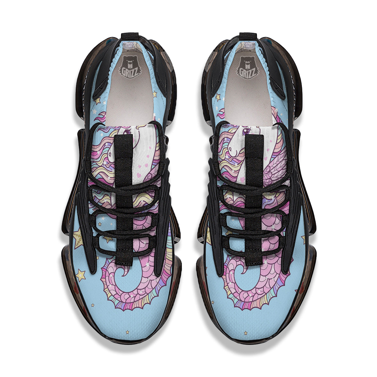 Seahorse Colorful Print Black Gym Shoes-grizzshop