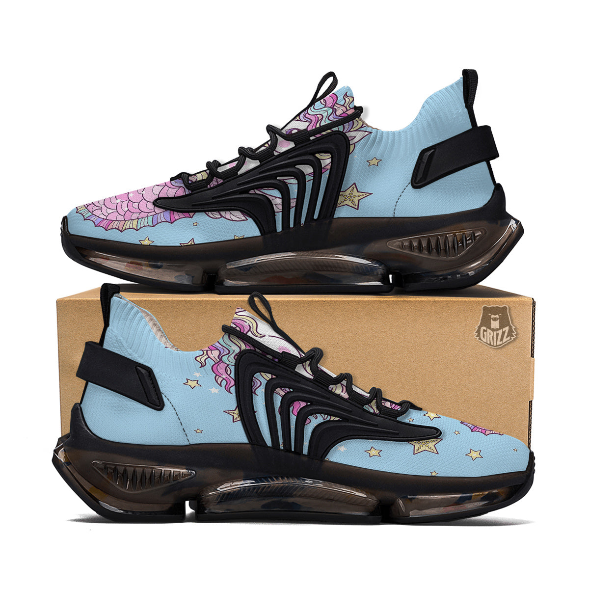 Seahorse Colorful Print Black Gym Shoes-grizzshop