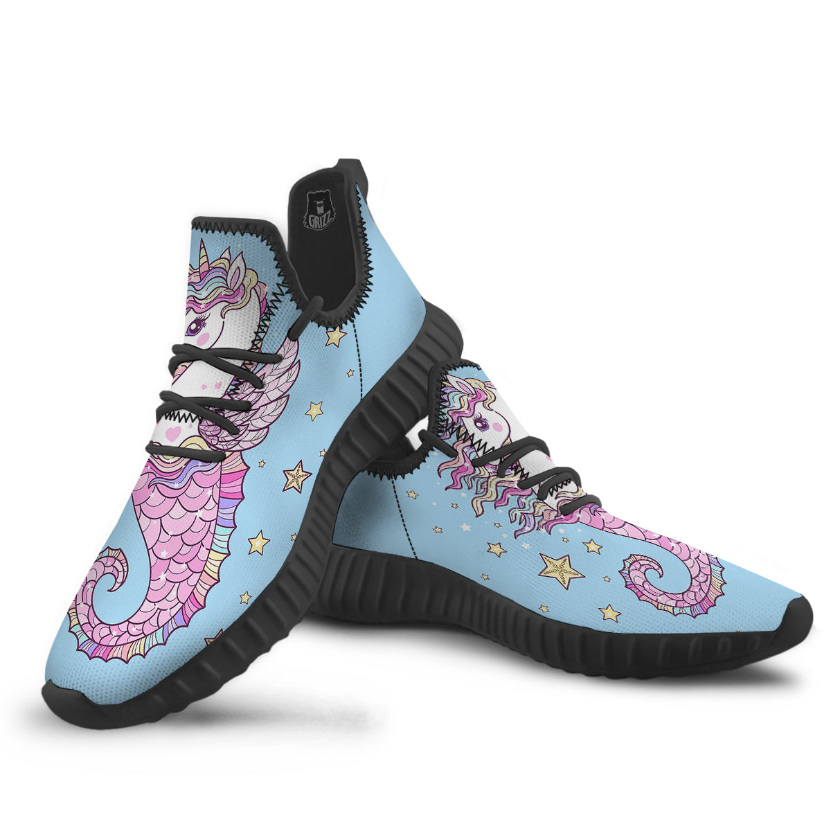 Seahorse Colorful Print Black Walking Shoes-grizzshop