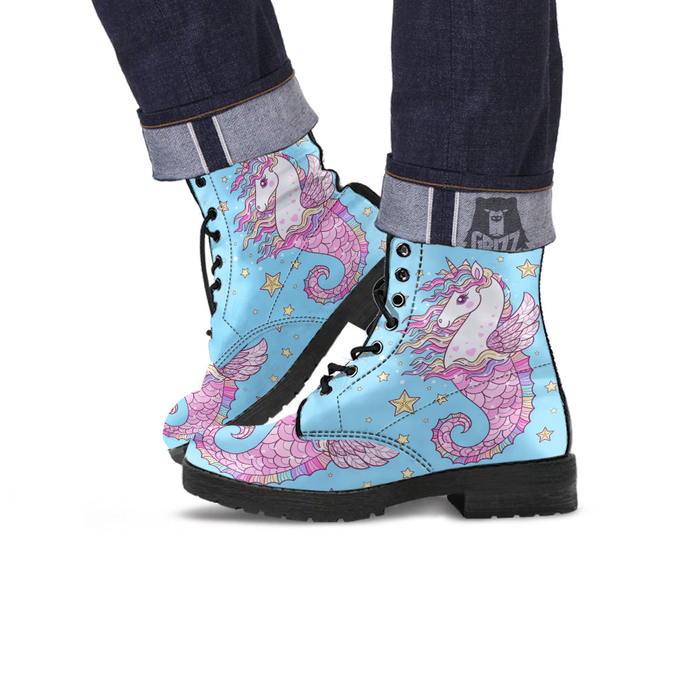Seahorse Colorful Print Leather Boots-grizzshop