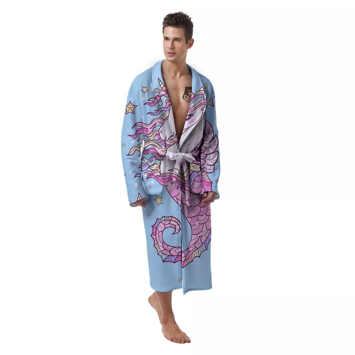 Seahorse Colorful Print Men's Robe-grizzshop