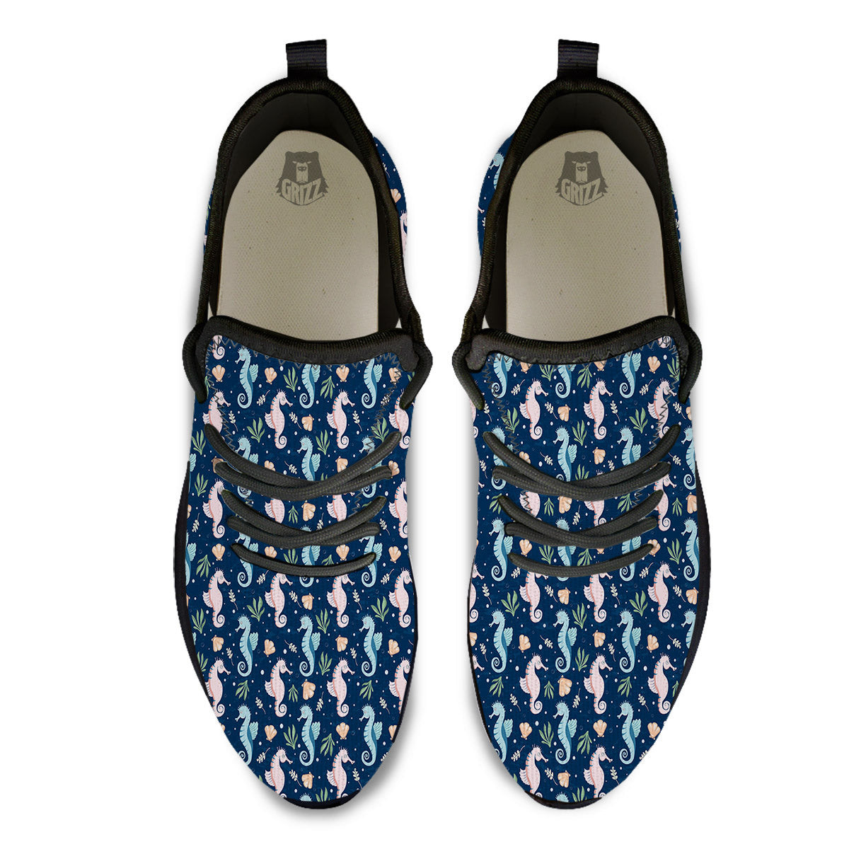 Seahorse Colorful Print Pattern Black Athletic Shoes-grizzshop