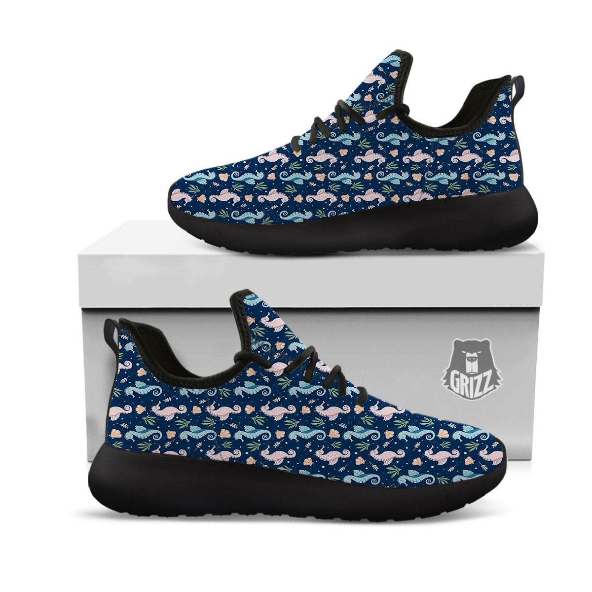 Seahorse Colorful Print Pattern Black Athletic Shoes-grizzshop