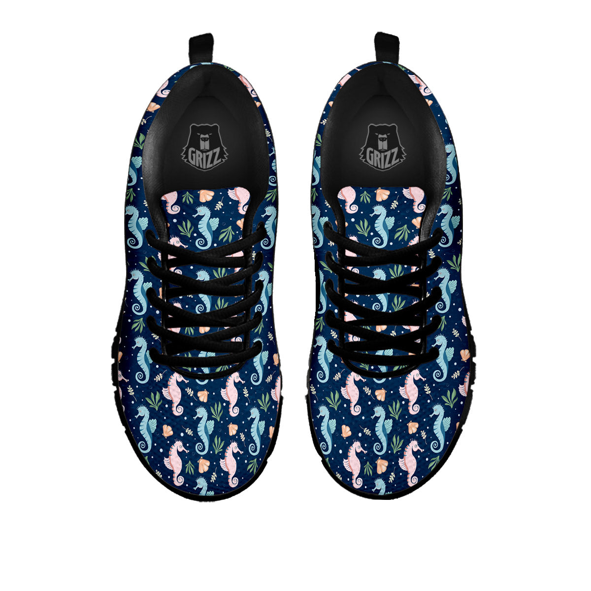 Seahorse Colorful Print Pattern Black Sneaker-grizzshop