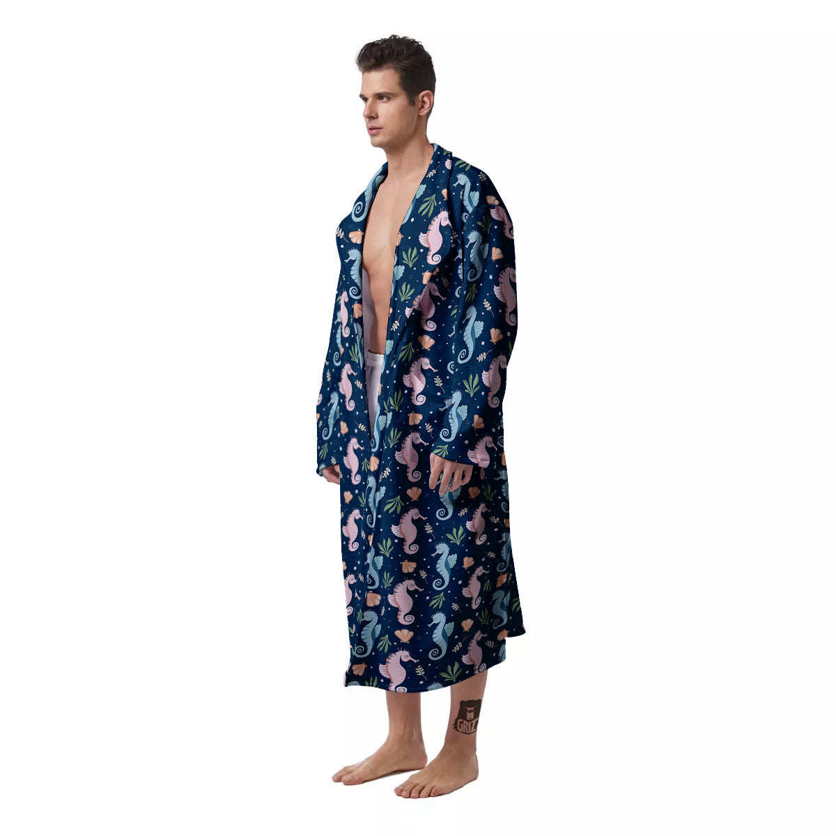 Seahorse Colorful Print Pattern Men's Robe-grizzshop