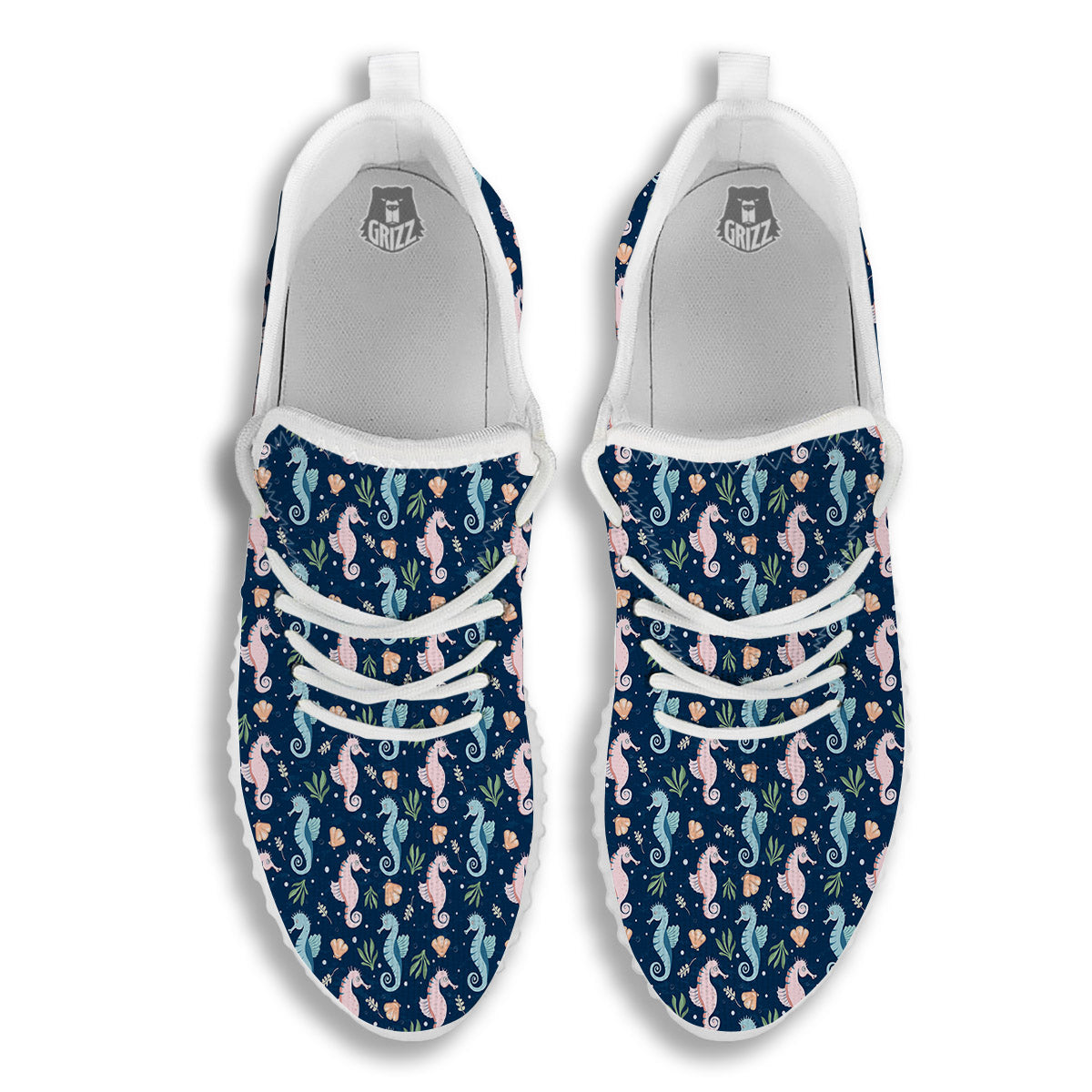 Seahorse Colorful Print Pattern White Walking Shoes-grizzshop