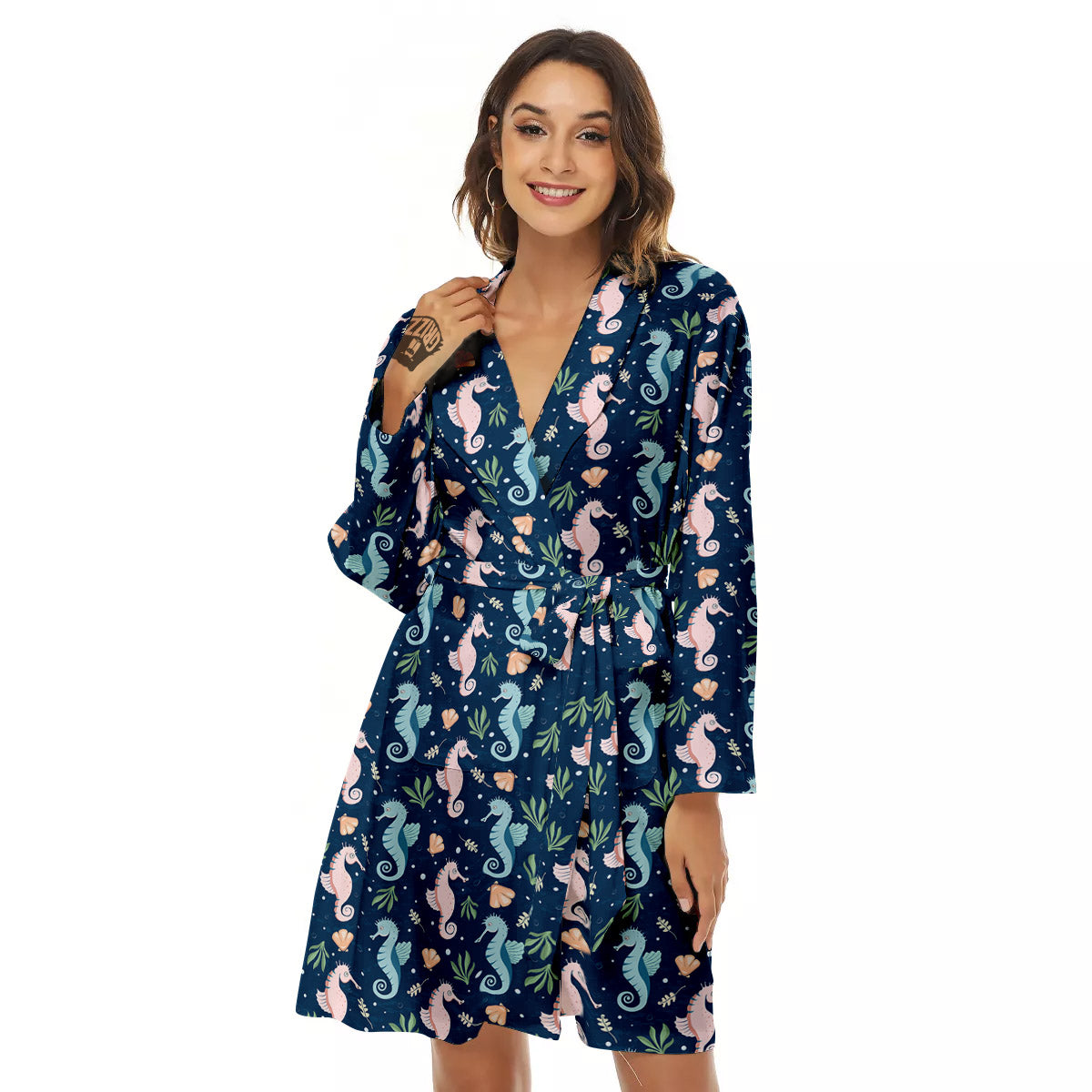 Seahorse Colorful Print Pattern Women's Robe-grizzshop