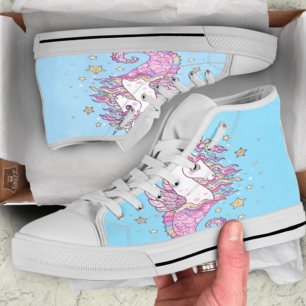 Seahorse Colorful Print White High Top Shoes-grizzshop