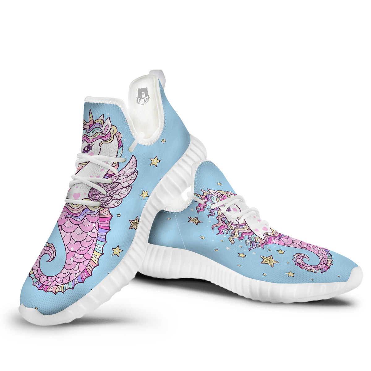 Seahorse Colorful Print White Walking Shoes-grizzshop