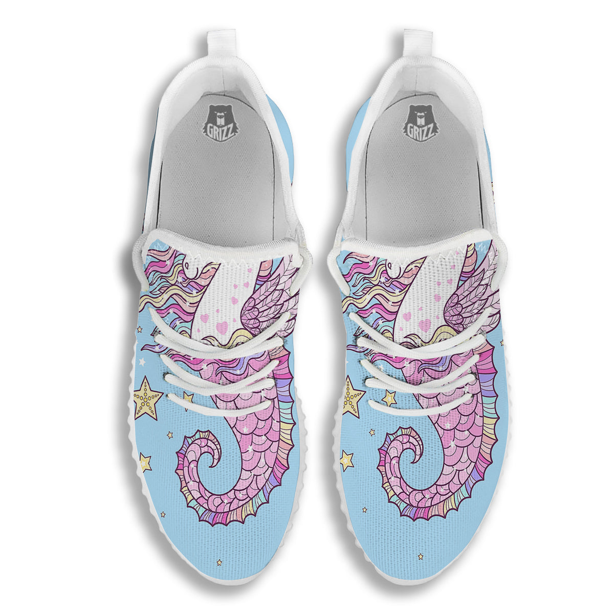Seahorse Colorful Print White Walking Shoes-grizzshop