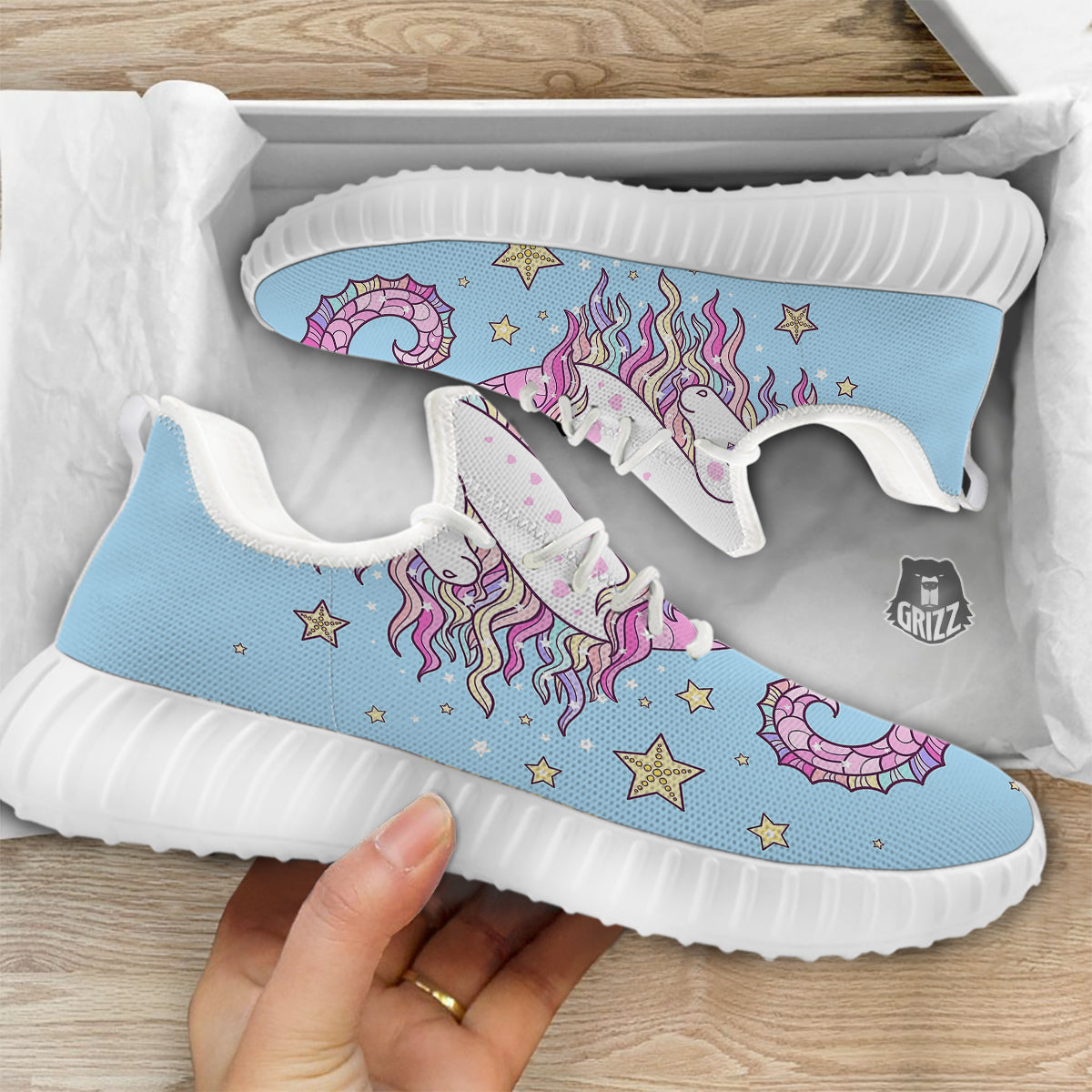 Seahorse Colorful Print White Walking Shoes-grizzshop