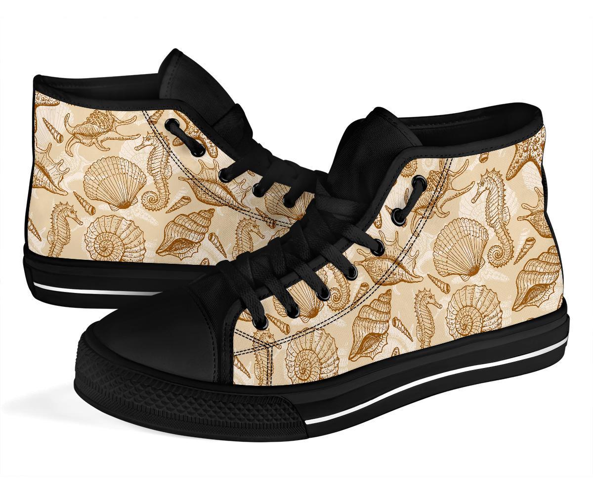 Seahorse Pattern Print Men Women's High Top Shoes-grizzshop