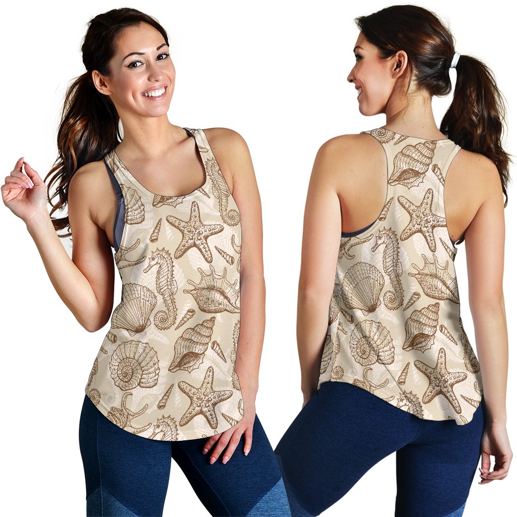Seahorse Pattern Print Women's Racerback Tank Tops-grizzshop