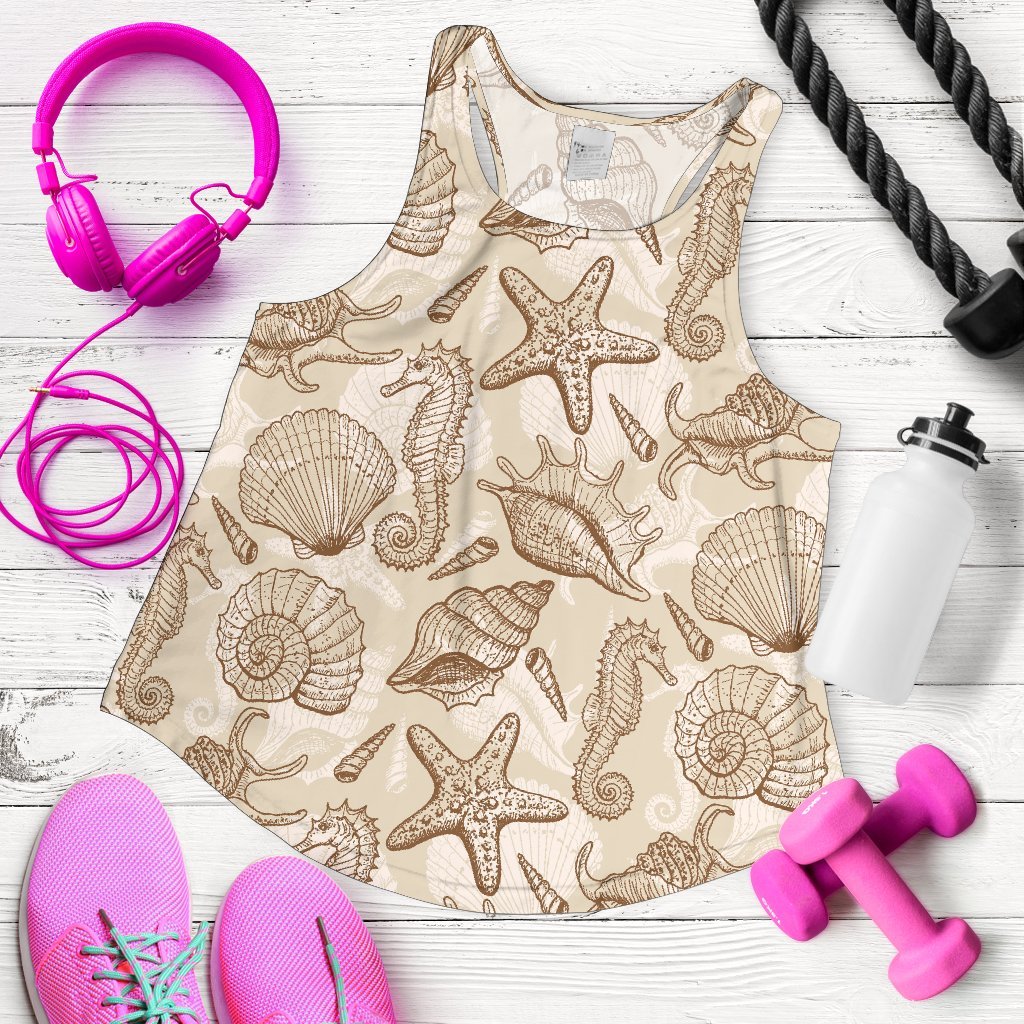 Seahorse Pattern Print Women's Racerback Tank Tops-grizzshop