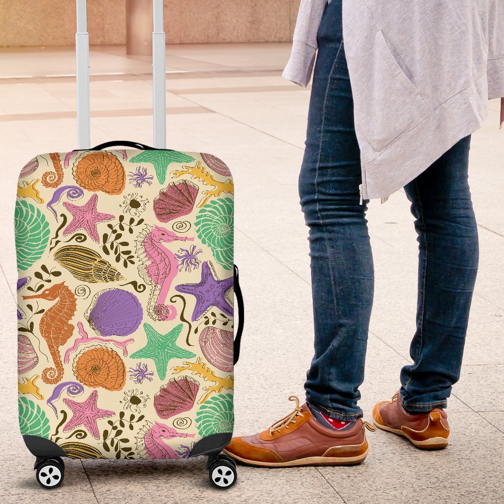 Seahorse Print Pattern Luggage Cover Protector-grizzshop