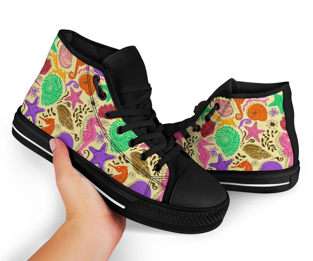 Seahorse Print Pattern Men Women's High Top Shoes-grizzshop