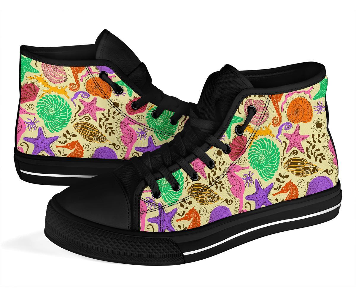 Seahorse Print Pattern Men Women's High Top Shoes-grizzshop