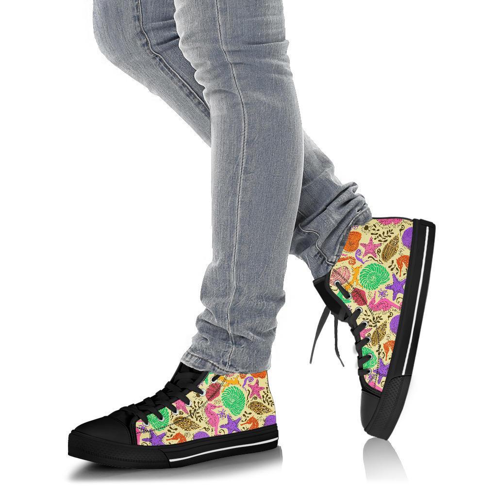 Seahorse Print Pattern Men Women's High Top Shoes-grizzshop